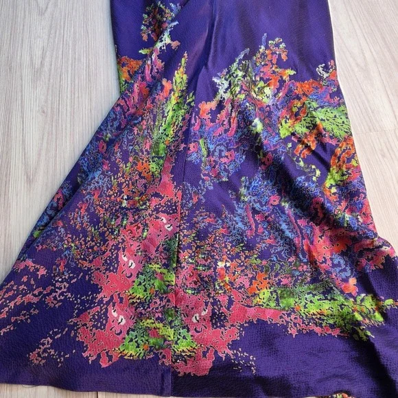 Halston Heritage Woman's Silk Dress Size 4 Twist‎ Front Halter Midi Floral Blue - Picture 13 of 13
